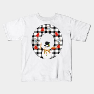 BW Buffalo Checks Pattern Monogram O | Snowman Kids T-Shirt